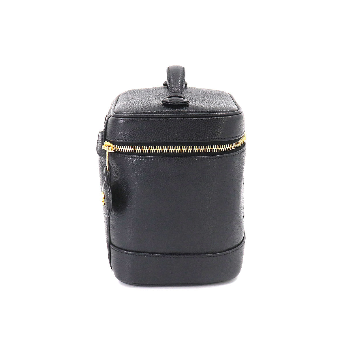 Chanel Vanity Hand Bag Caviar Skin Leather Black Cocomark Gold Hardware