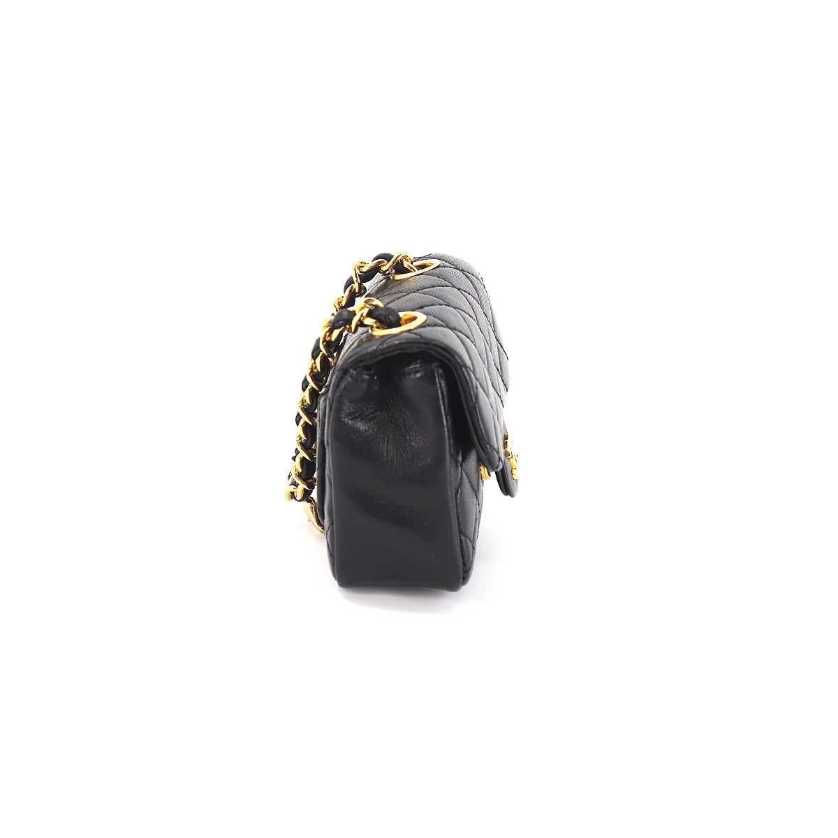 Chanel Mini Matelasse Chain Pouch Leather Black Gold Metal Fittings