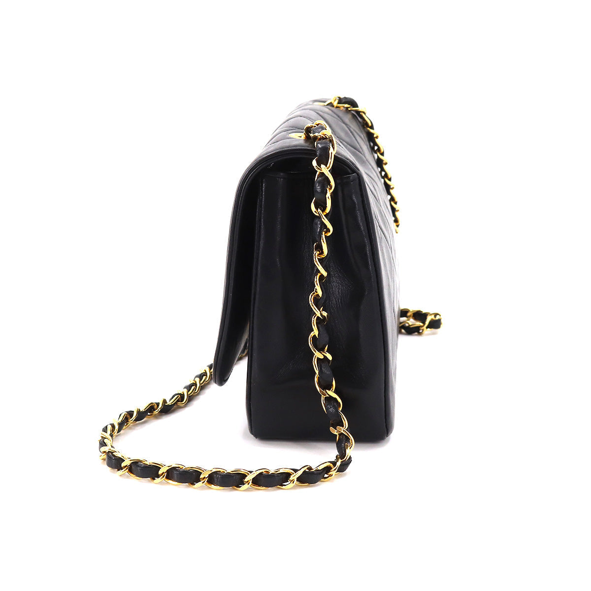 Chanel Matelasse Chain Shoulder Bag Leather Black Gold Metal Fittings