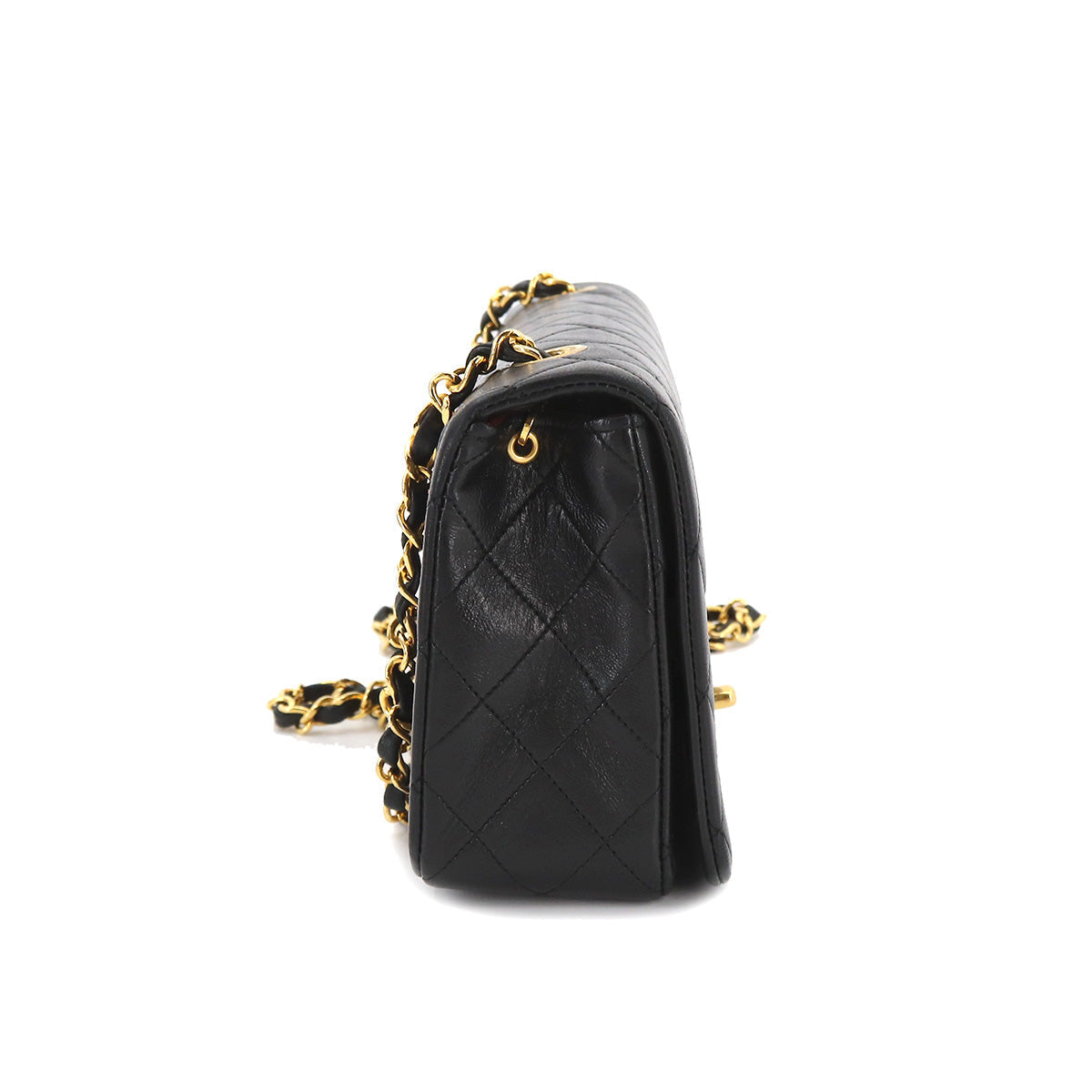 Chanel Matelasse Chain Shoulder Bag Leather Black Gold Metal Fittings