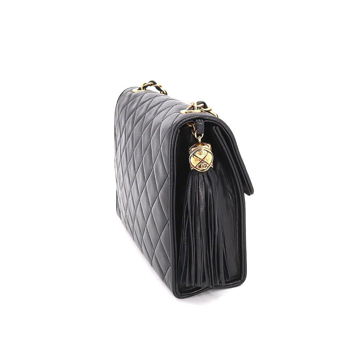 Chanel Matelasse Chain Shoulder Bag Leather Black Gold Metal Fittings