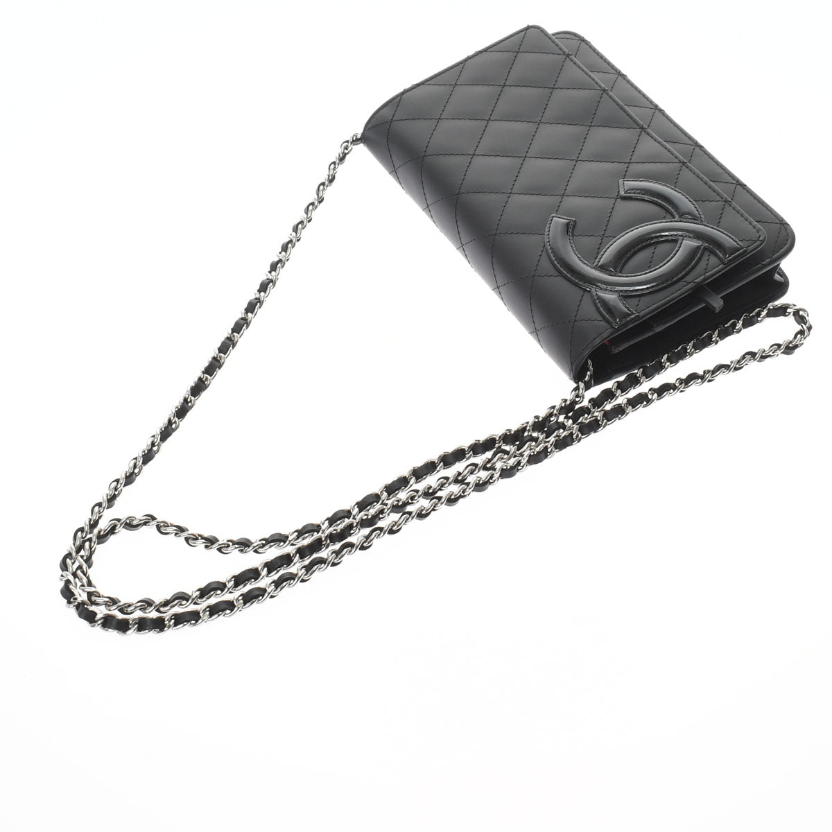 Chanel Line Black/Silver hardware Calfskin Women's Chain Wallet