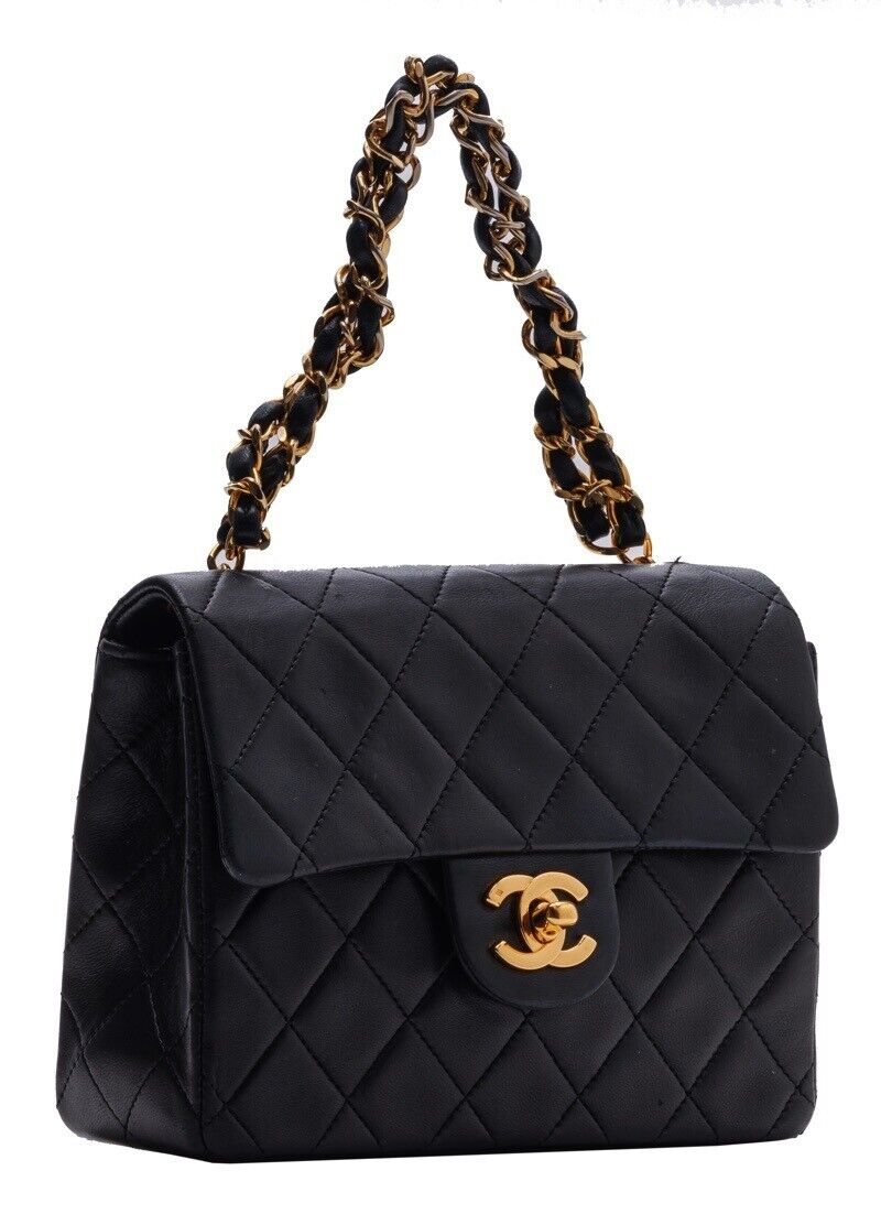 Chanel Mini Matelasse Turn Lock Single Flap Chain Handbag Lambskin Black