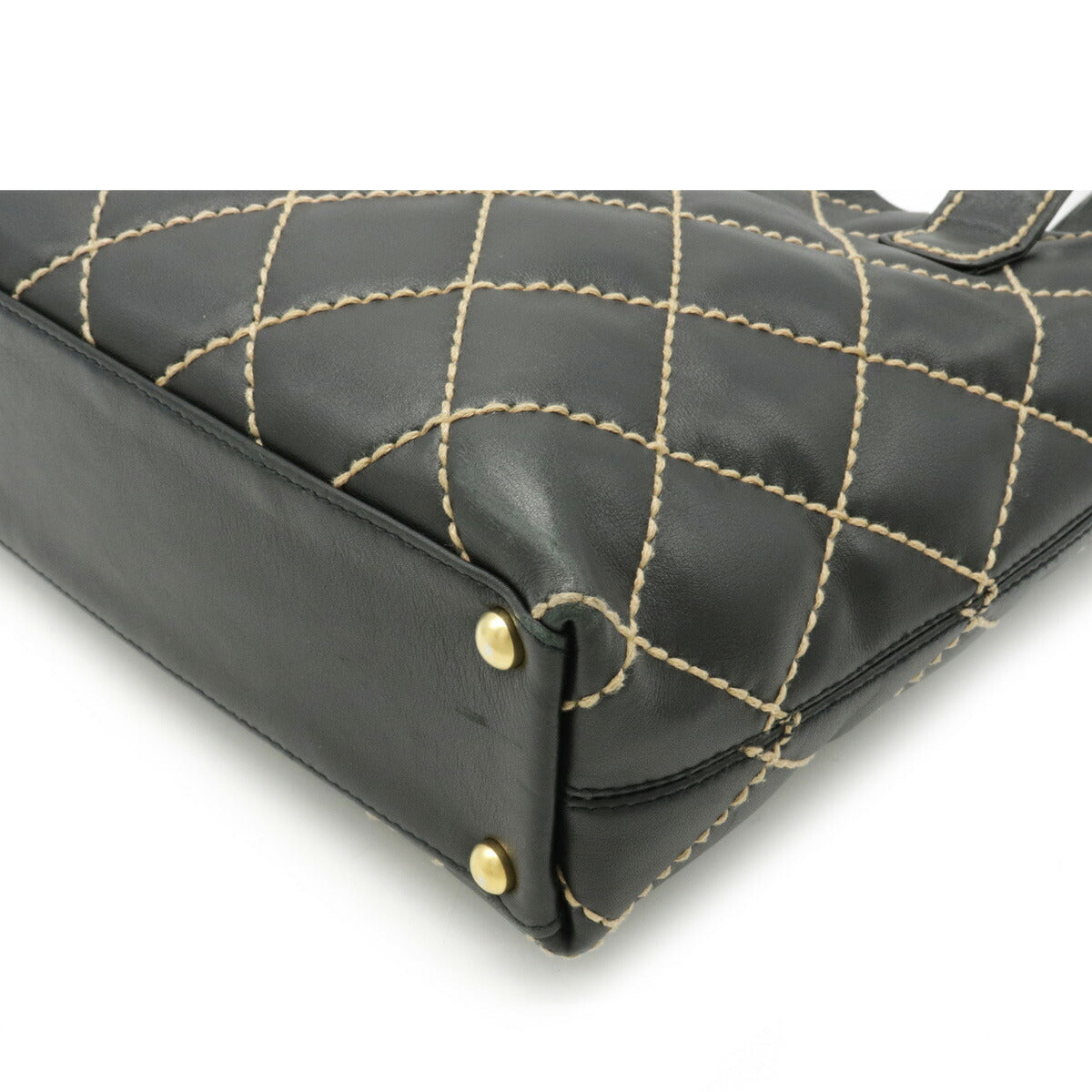 Chanel Wild Stitch Handbag Tote Bag Cocomark Leather Black Gold Hardware