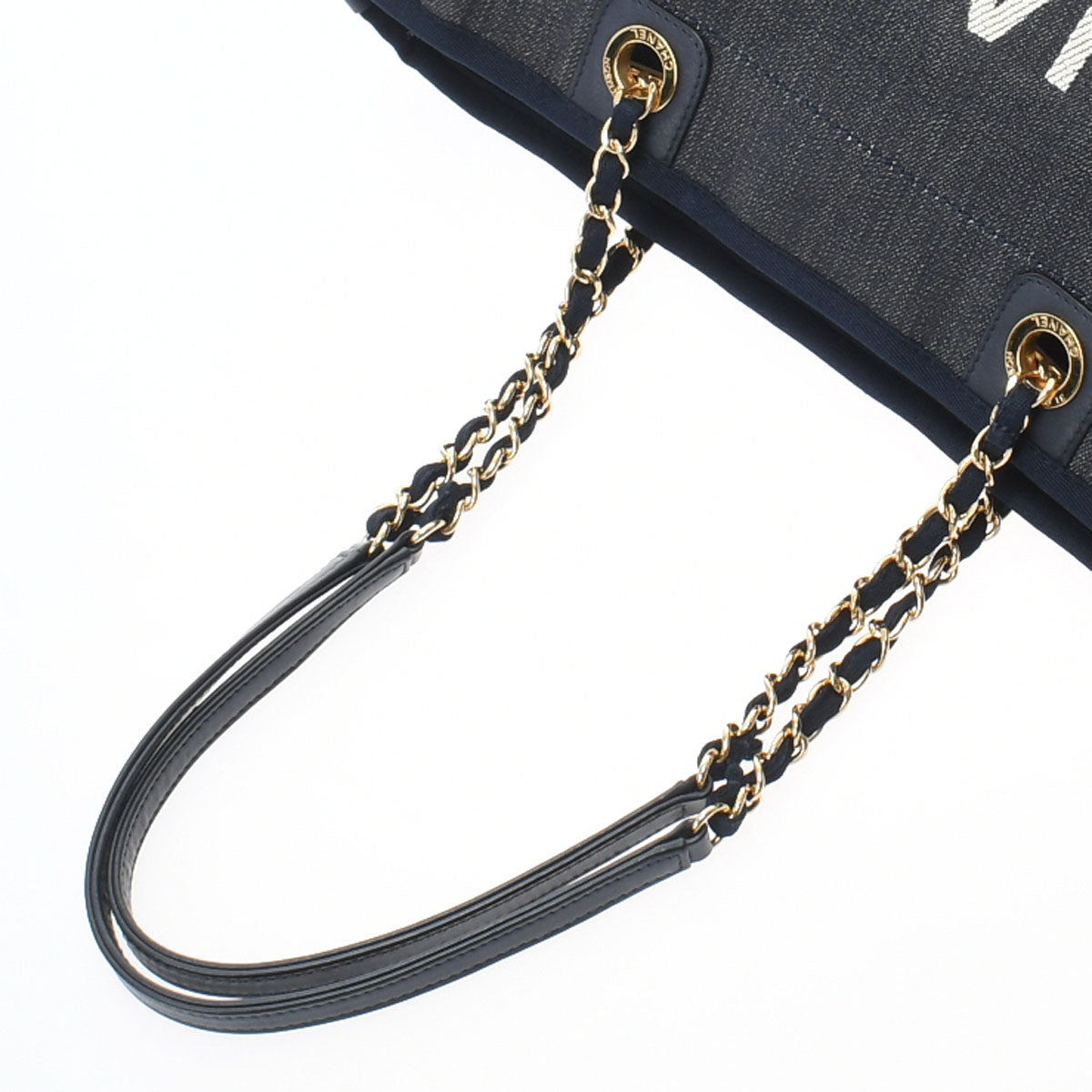 Chanel Deauville Medium Navy Gold Hardware Canvas Tote Bag