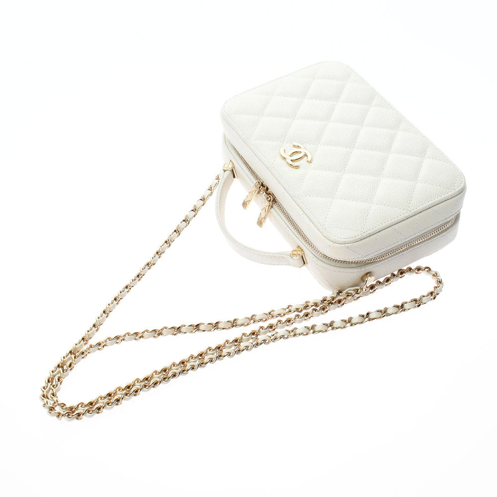 Chanel Matelasse Vanity Case White Gold Hardware Grained Calfskin Shoulder Bag