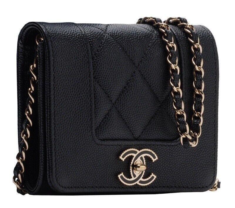 Chanel Mini Matelasse Push Lock Chain Shoulder Caviar Skin Gold Hardware