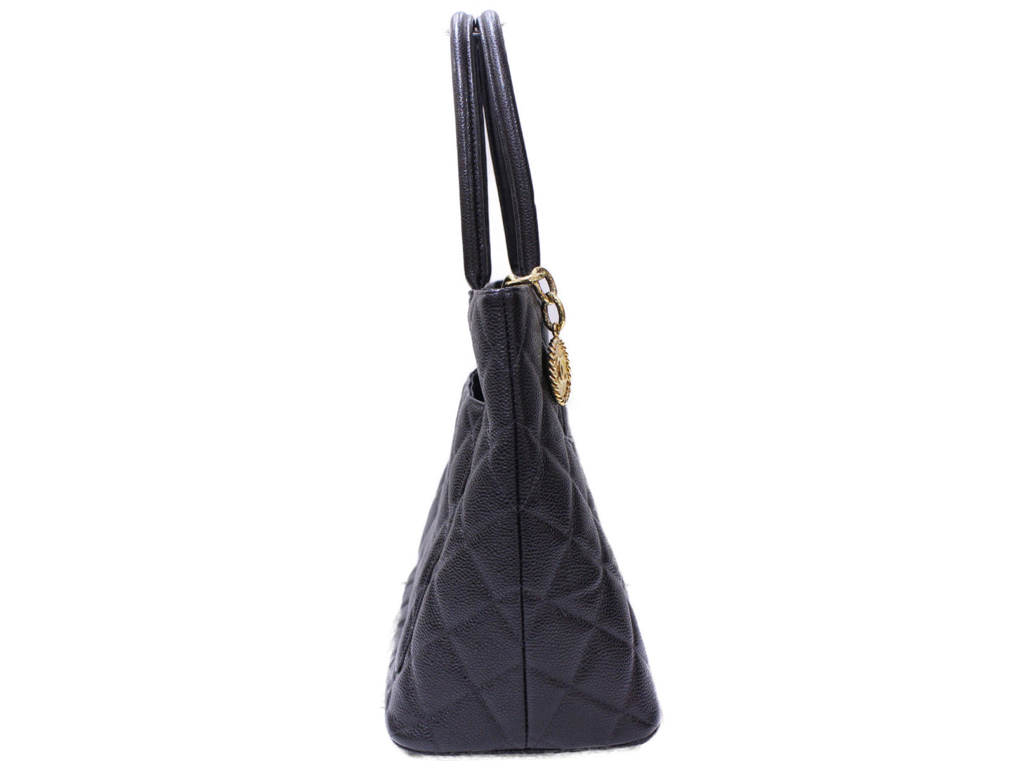 Chanel Caviar Skin Black Gold Metal Fittings Tote Bag