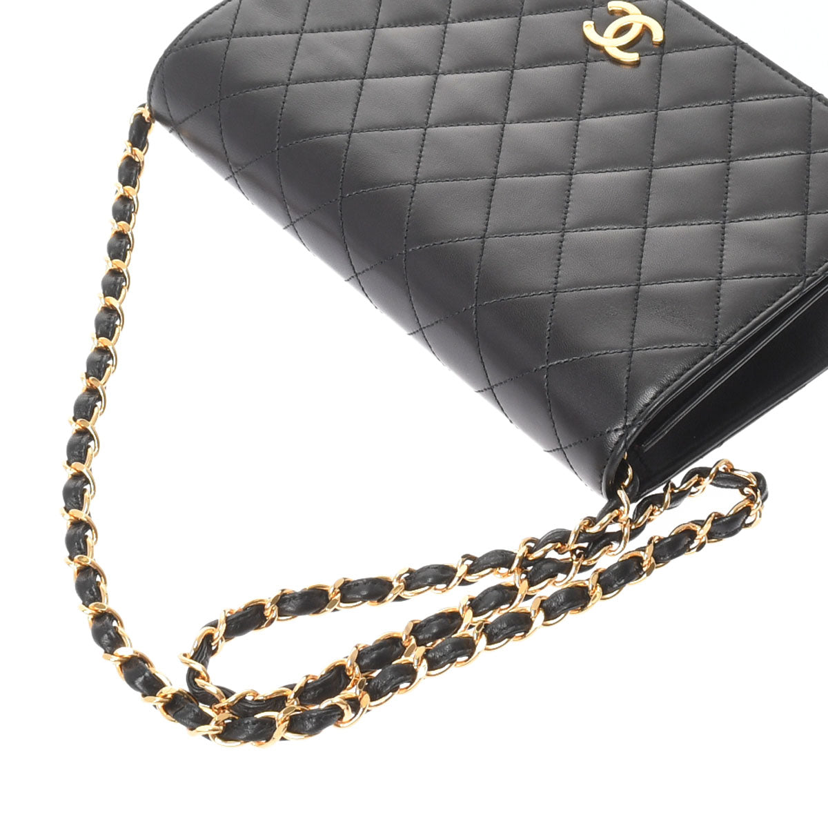 Chanel Matelasse Full Flap Push Lock Chain Shoulder Black Gold Hardware Lambskin Shoulder Bag