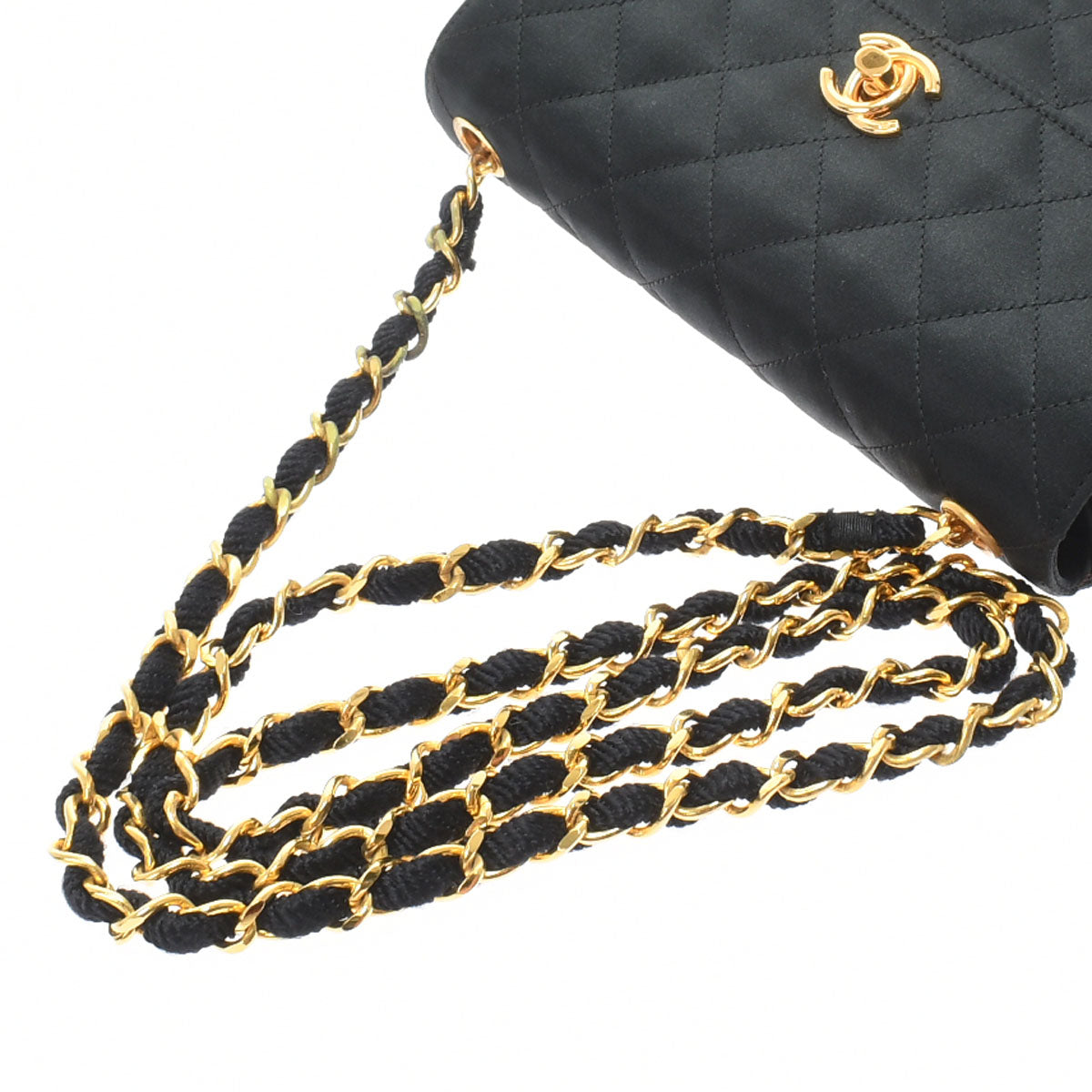 Chanel Mini Matelasse Chain Shoulder Black Gold Hardware Satin Shoulder Bag