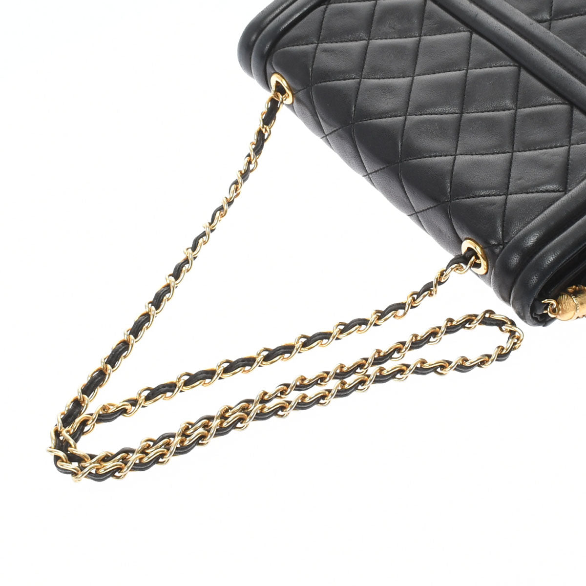 Chanel Matelasse Fringe Chain Shoulder Black Gold Hardware Lambskin Shoulder Bag