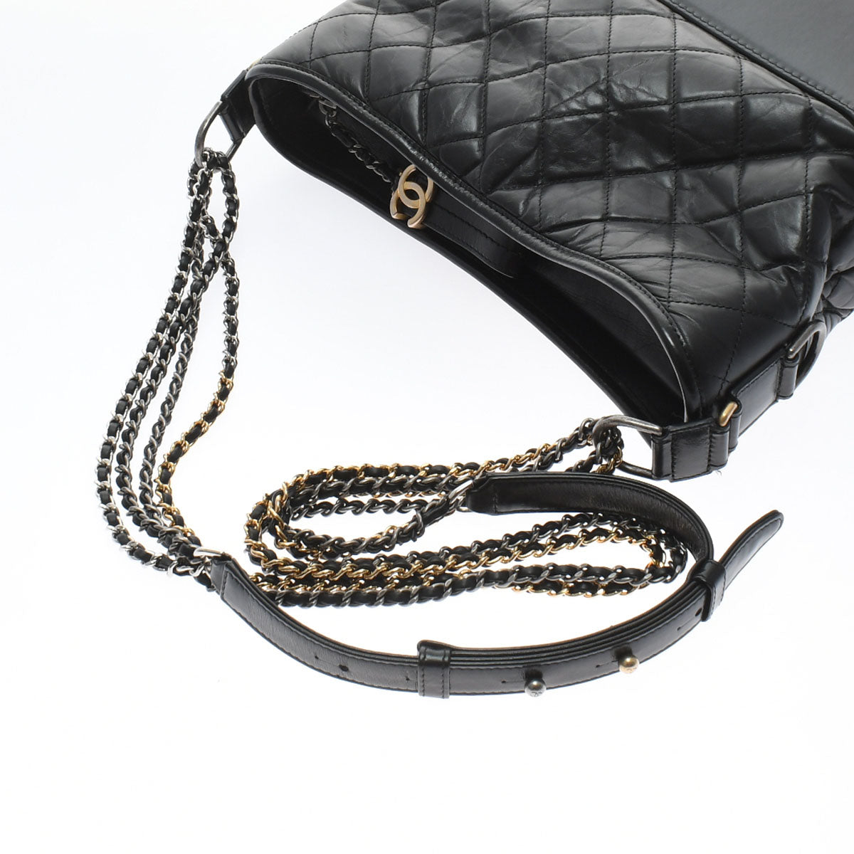 Chanel Black Gold Silver Hardware Vintage Calfskin Shoulder Bag