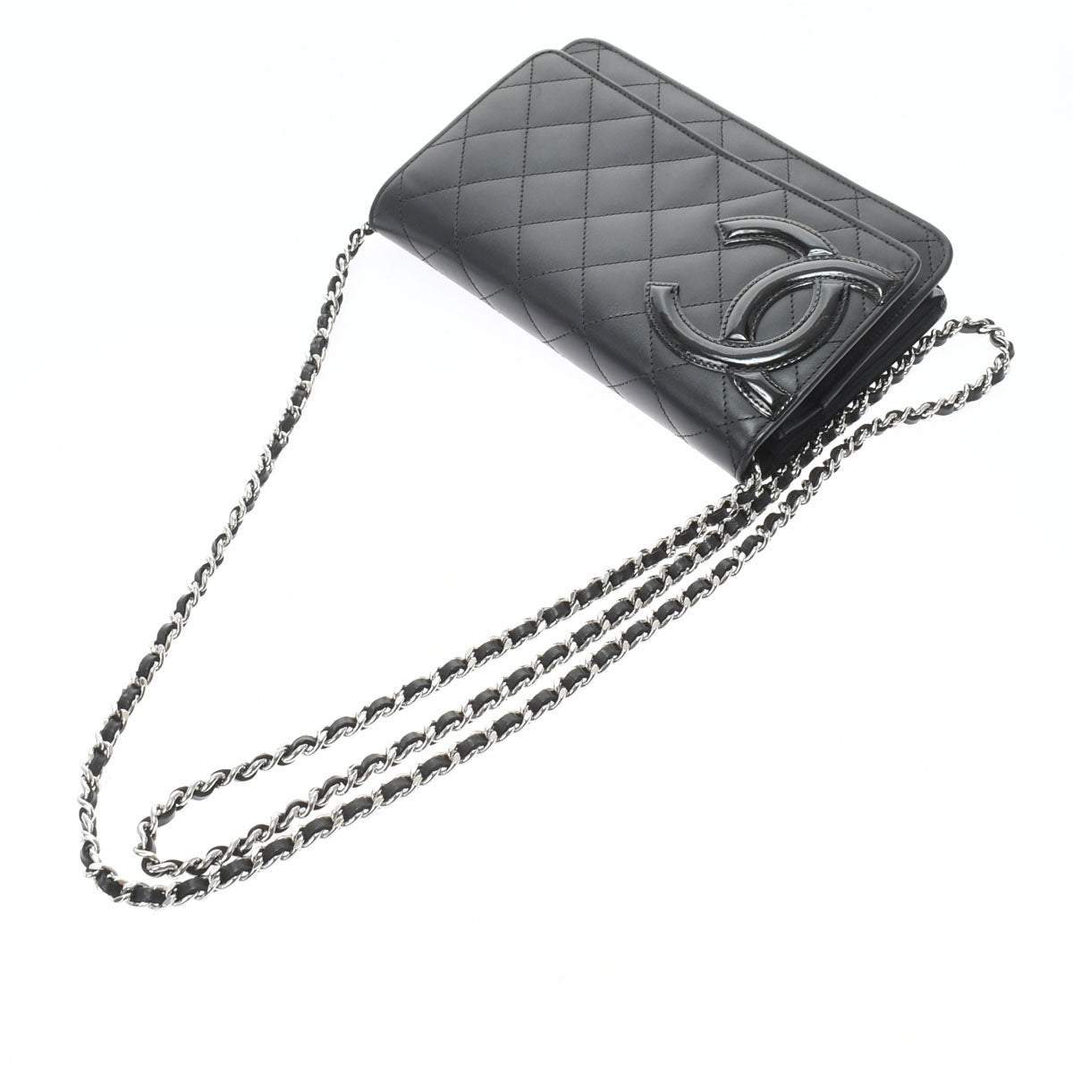Chanel Cambon Line Black Silver Hardware Calfskin Chain Wallet