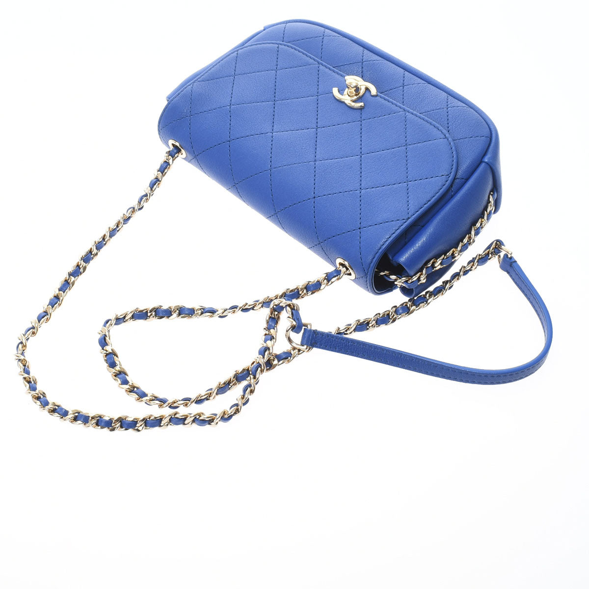 Chanel Chain Shoulder Blue Gold Hardware Calfskin Shoulder Bag