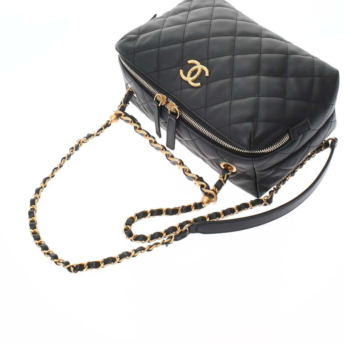 Chanel Matelasse Bowling Bag Black Gold Hardware Calfskin Shoulder Bag
