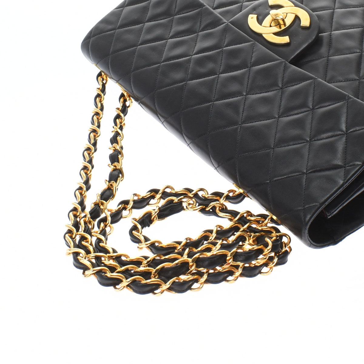 Chanel Matelasse Deca Matelasse Chain Shoulder 34cm Black Gold Hardware Lambskin Shoulder Bag