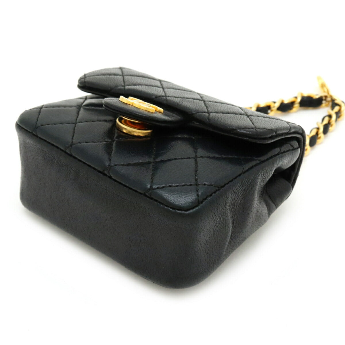 Chanel Mini Matelasse Coco Mark Chain Bag Charm Leather Black Gold