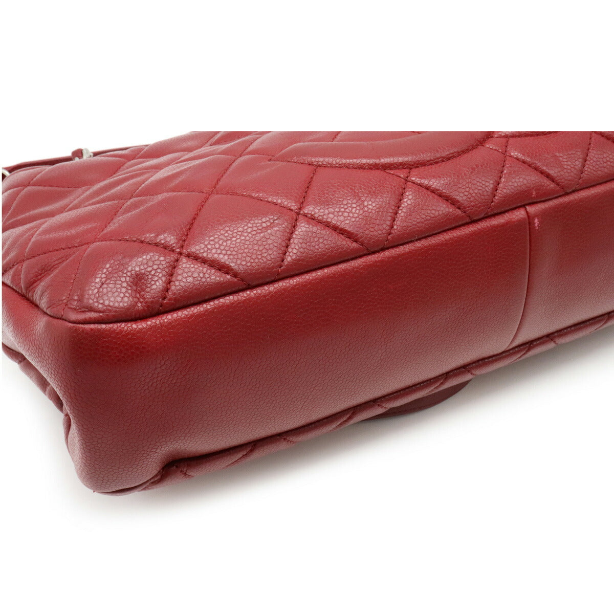 Chanel Matelasse Caviar Skin Here Mark Chain Tote Bag Leather Red Silver