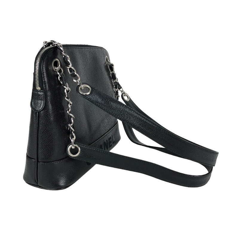 Chanel Chain Shoulder Bag Silver Hardware Black