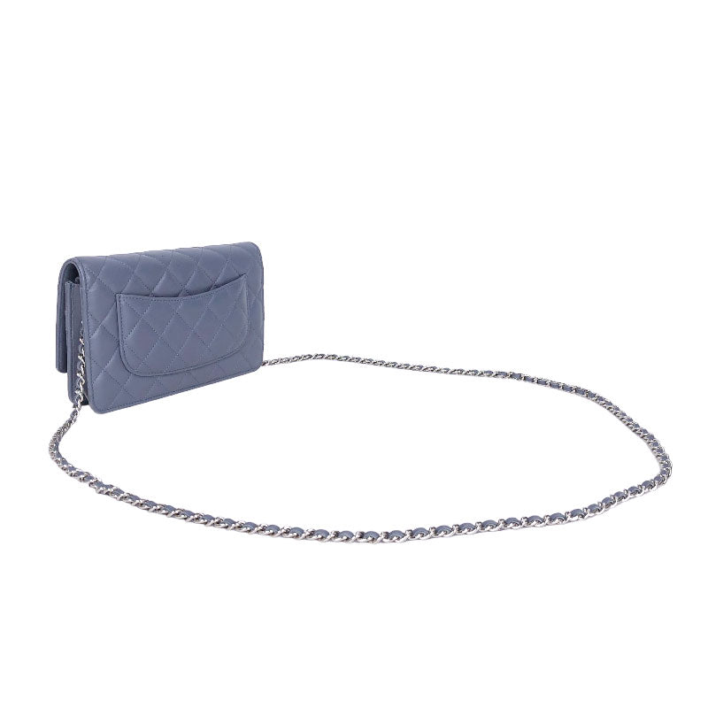 Chanel Matelasse Chain Wallet Silver Hardware Shoulder Bag Blue