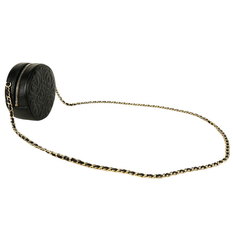 Chanel Camellia Chain Shoulder Bag Gold Hardware Black