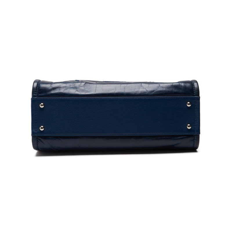 Chanel Deauville Double Chain Calf Navy Tote Bag