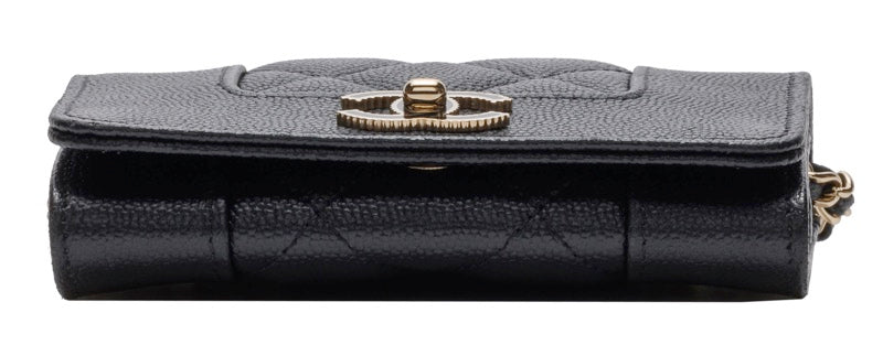 Chanel Mini Matelasse Push Lock Chain Caviar Skin Black