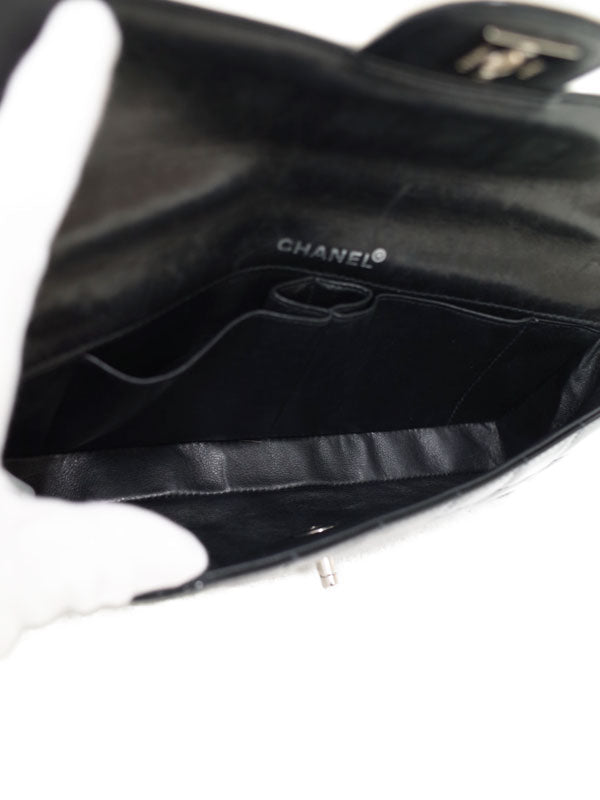 Chanel Patent Leather Black White Chocolate Bar Chain Shoulder Bag