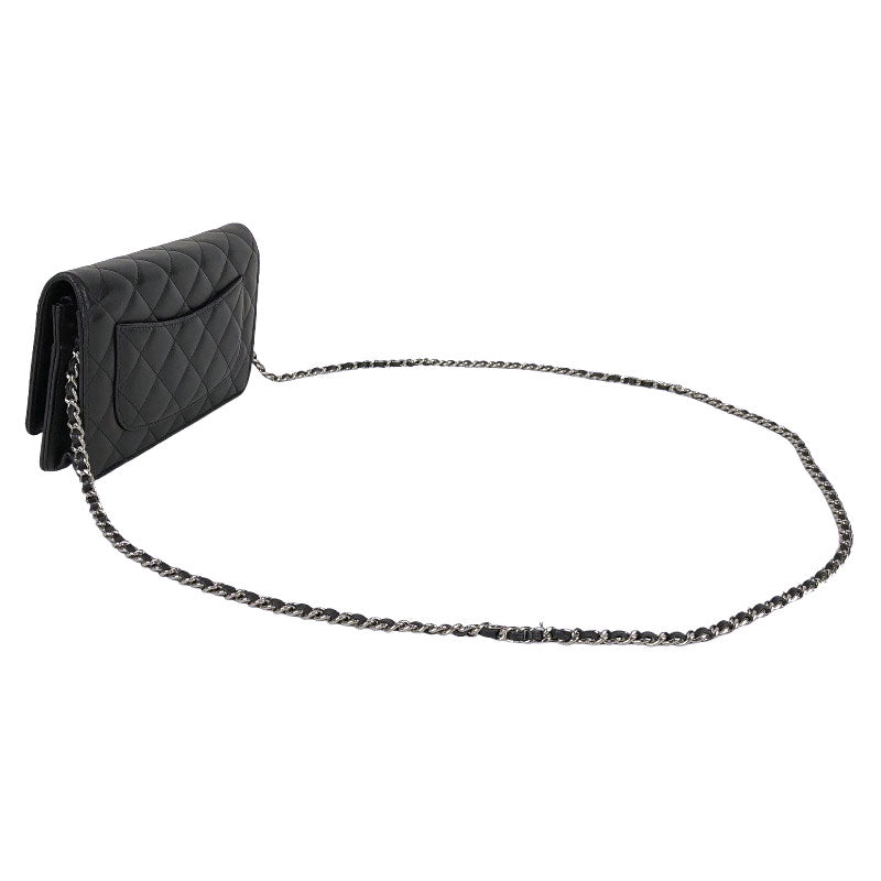 Chanel Classic Chain Wallet Shoulder Bag Black Silver