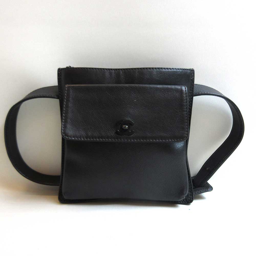 Chanel Leather Waist Pouch Black Classic Flap