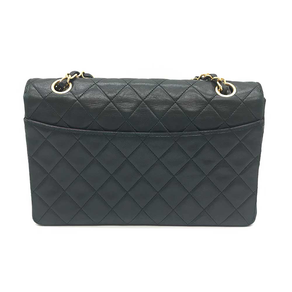 Chanel Matelasse Lambskin Chain Shoulder Bag Black Classic Flap