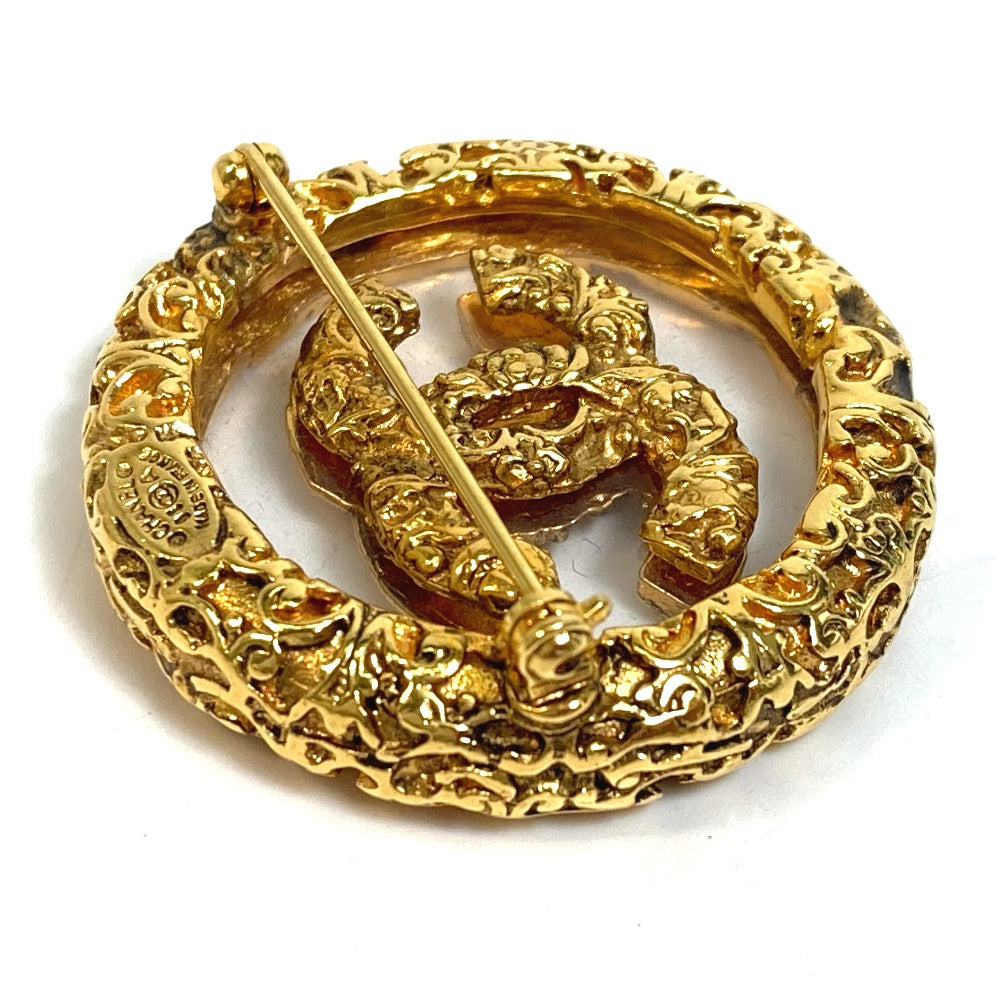 CHANEL Brooch metal gold COCO Mark clear lava Women