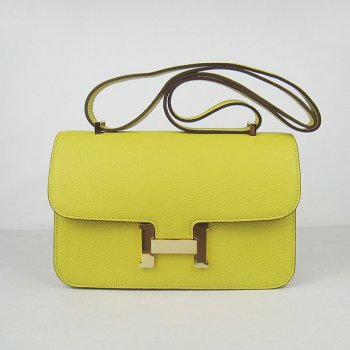 Luxury Hermes Calf Leather H020 Handbag Lemon Yellow Golden