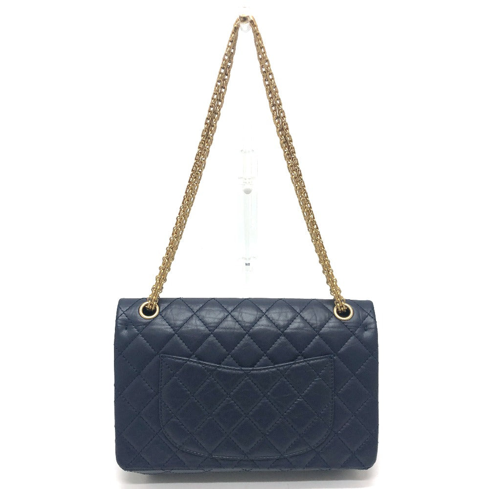 CHANEL Shoulder Bag leather Navy Matelasse Double Flap 2.55