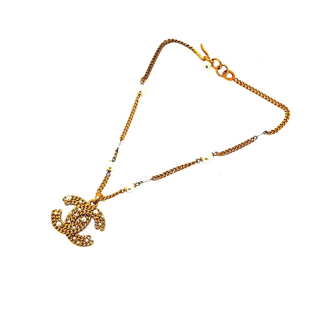 CHANEL Necklace 05P metal gold COCO Mark Fake Pearl