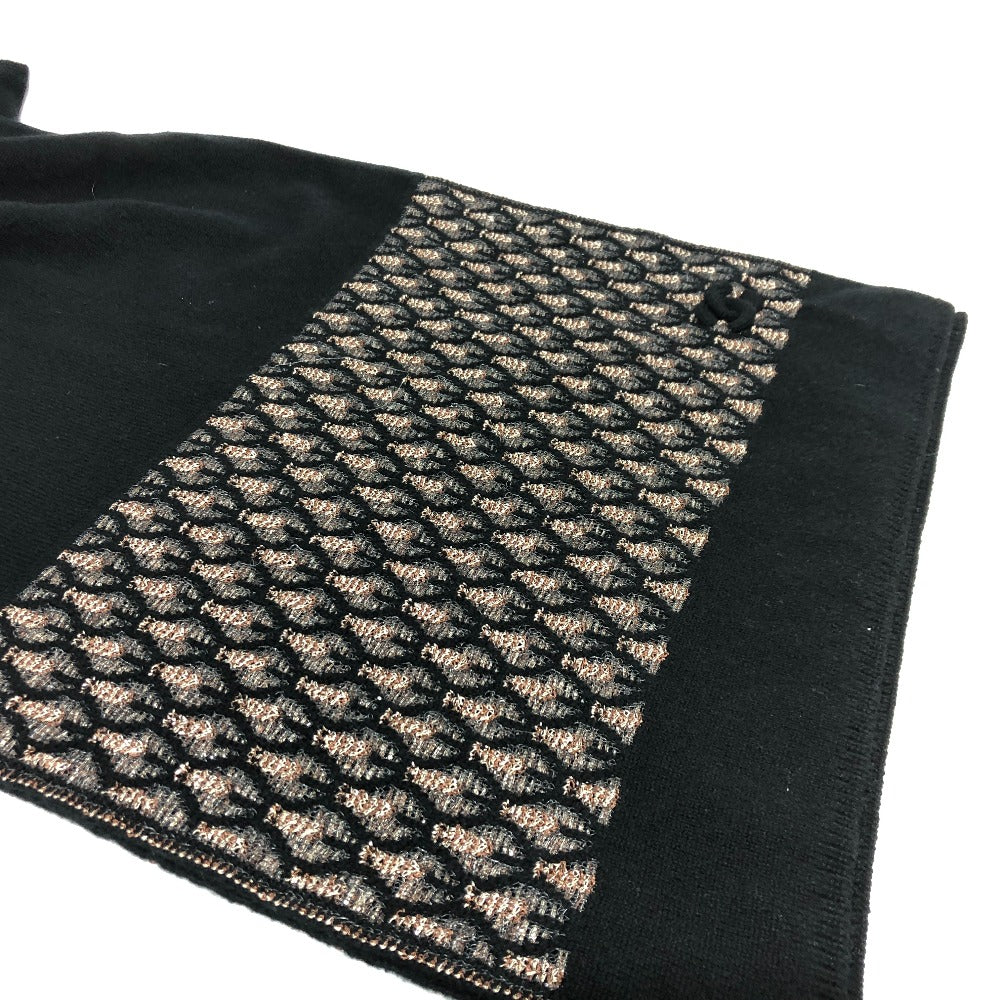 CHANEL Scarf cashmere black Total pattern COCO Mark mens