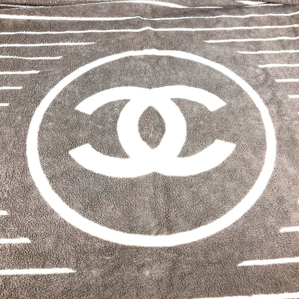 CHANEL towel cotton Gray type logo stripe CC COCO Mark