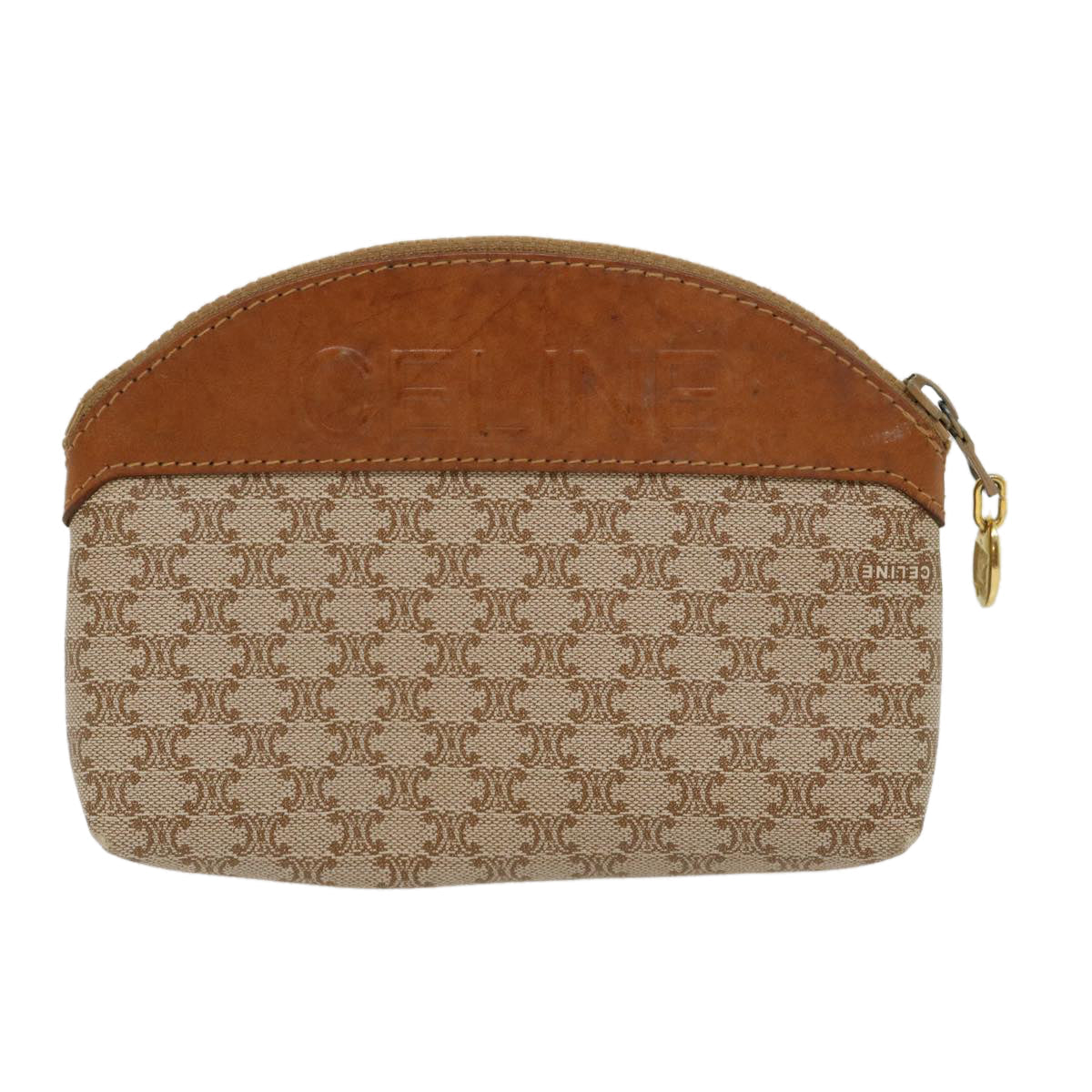 Luxury CELINE Macadam Canvas Pouch PVC Leather Beige  30369