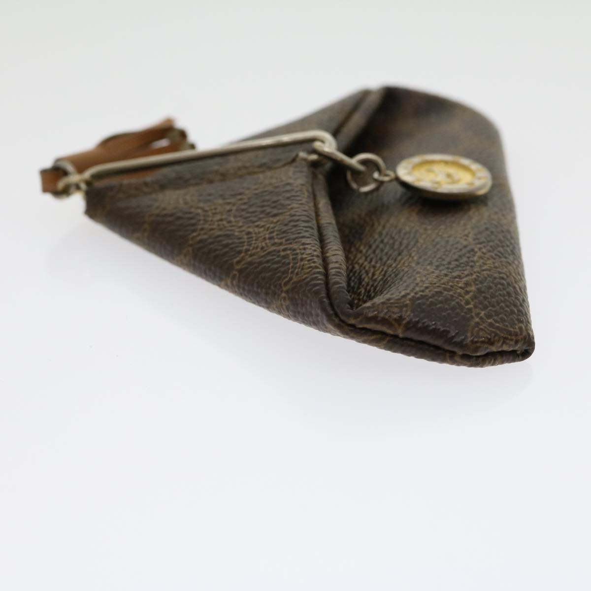 Luxury CELINE Macadam Canvas Fringe Coin Purse PVC Leather Brown  30370