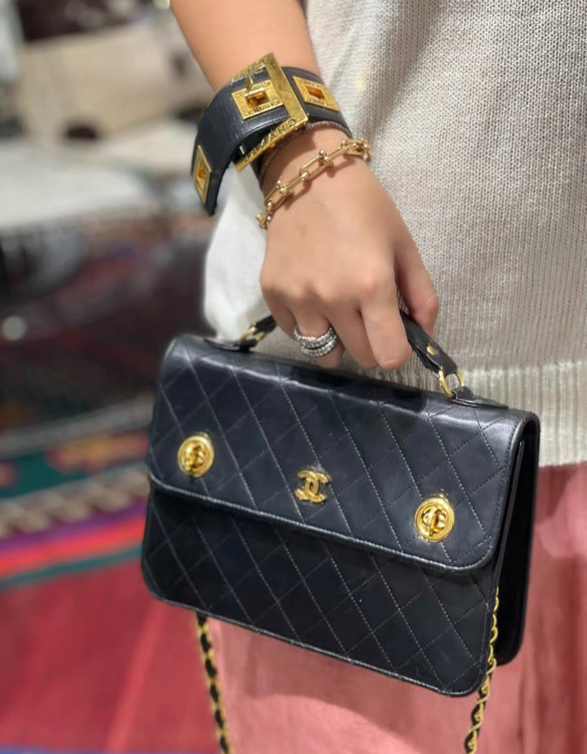 Rare Chanel  Timeless Classic CC Double Turn Lock Bag