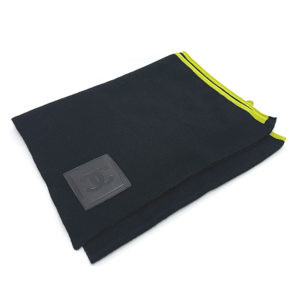 CHANEL Scarf Wool/Cashmere, Wool/Silk/Cashmere black x fluorescent green Sports CC COCO Mark unisex(Unisex)