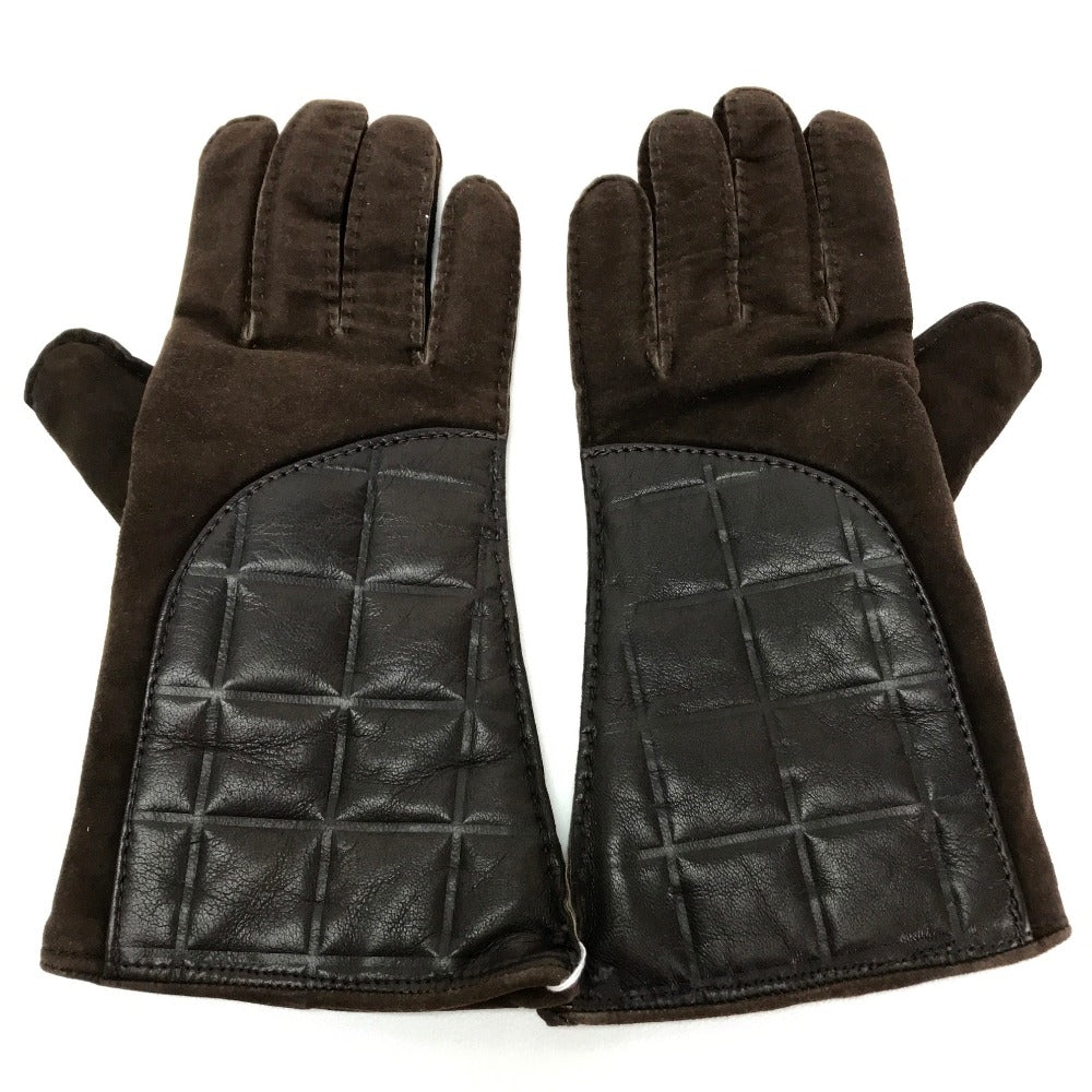 CHANEL Glove Lambskin, Suede, (Inner) Cashmere Dark brown Chocolate bar Leather Gloves Women 7