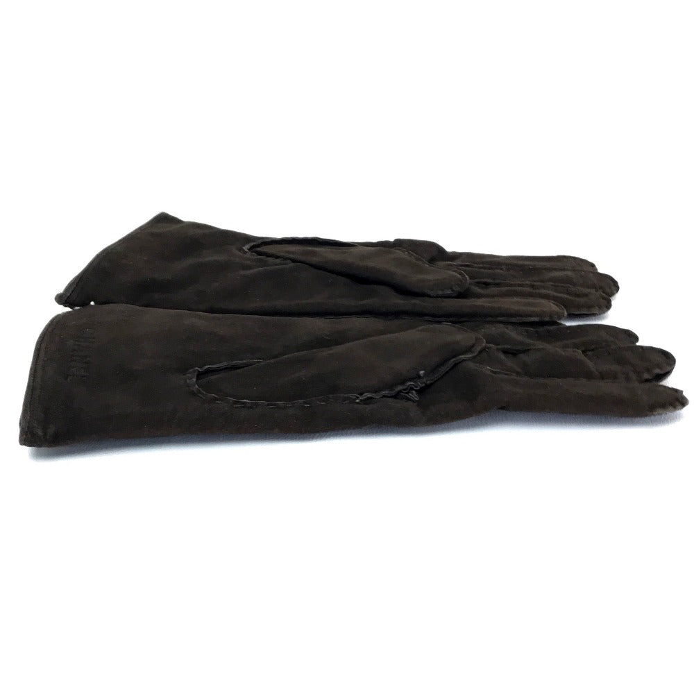 CHANEL Glove Lambskin, Suede, (Inner) Cashmere Dark brown Chocolate bar Leather Gloves Women 7