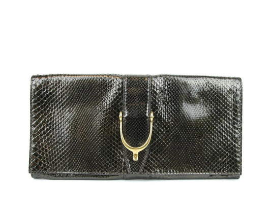 Gucci Soft Stirrup Dark Green Python Large Clutch Bag