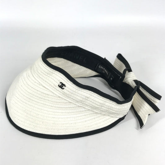 CHANEL Sun visor Raffia white 22P CC COCO Mark Ribbon M