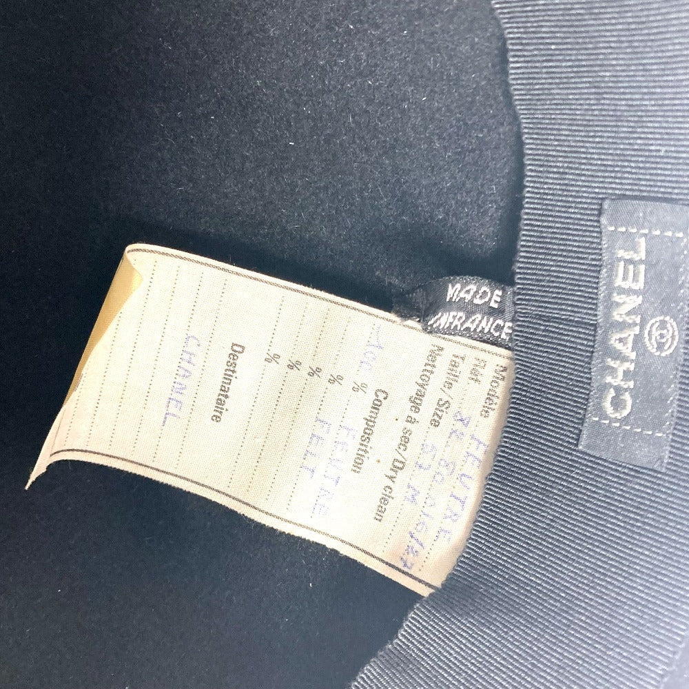 CHANEL hat felt black vintage logo ribbon Women