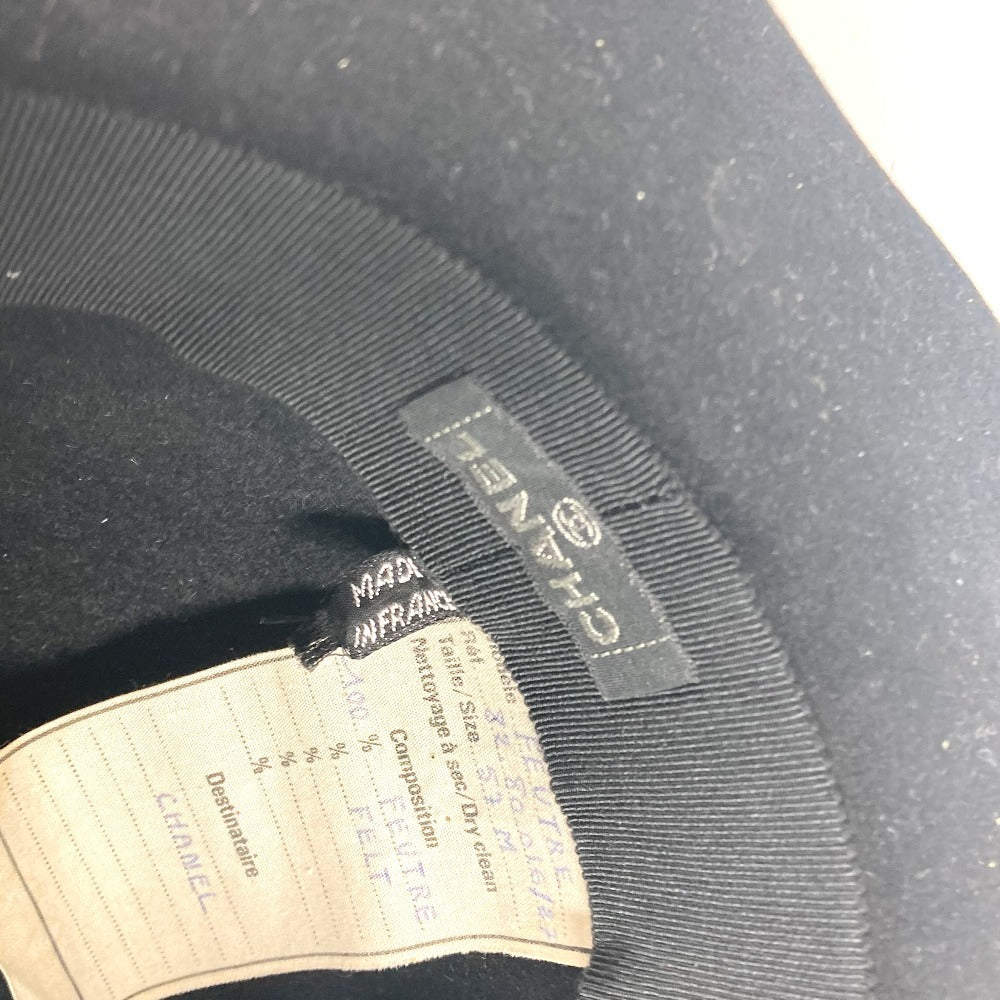 CHANEL hat felt black vintage logo ribbon Women