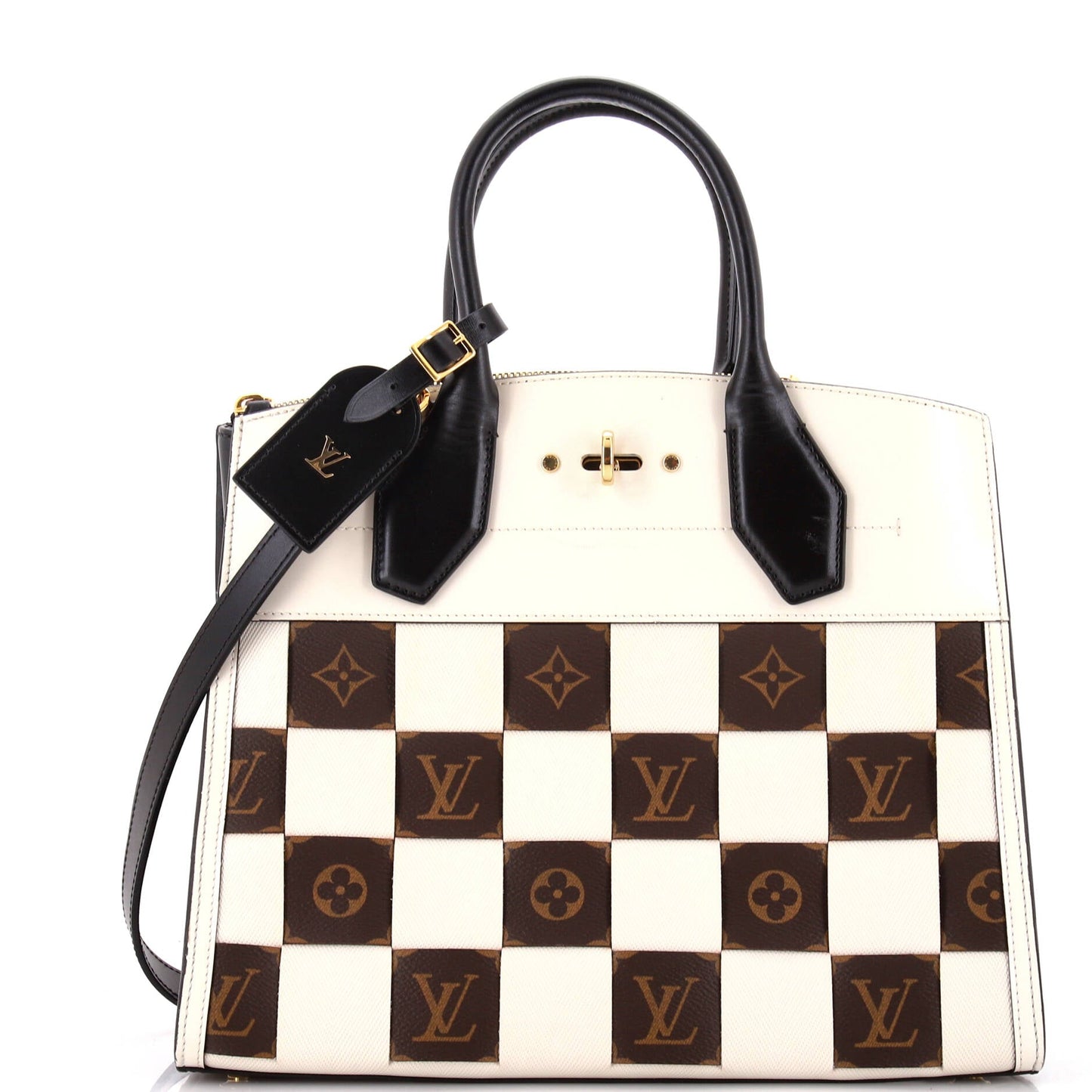 Louis Vuitton City Steamer Handbag Damier Tressage Monogram Canvas and Leather MM