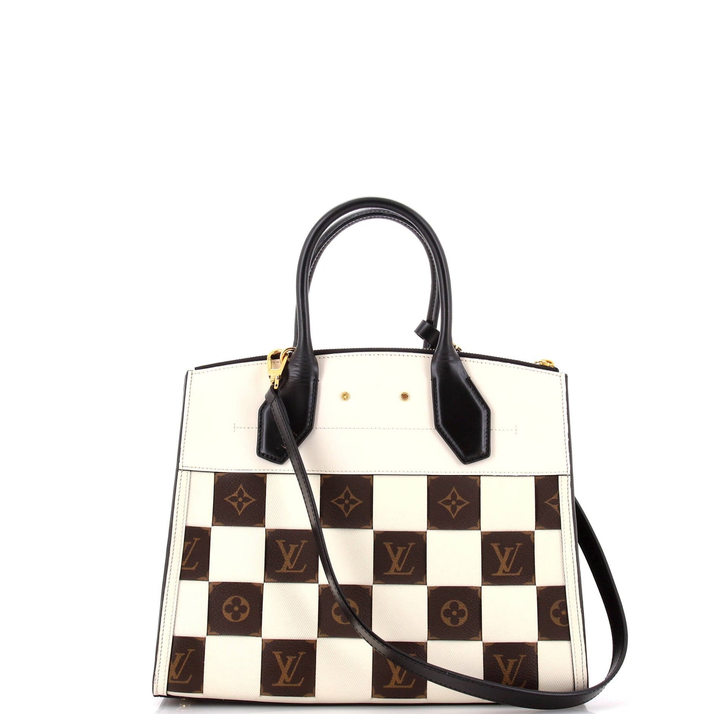 Louis Vuitton City Steamer Handbag Damier Tressage Monogram Canvas and Leather MM