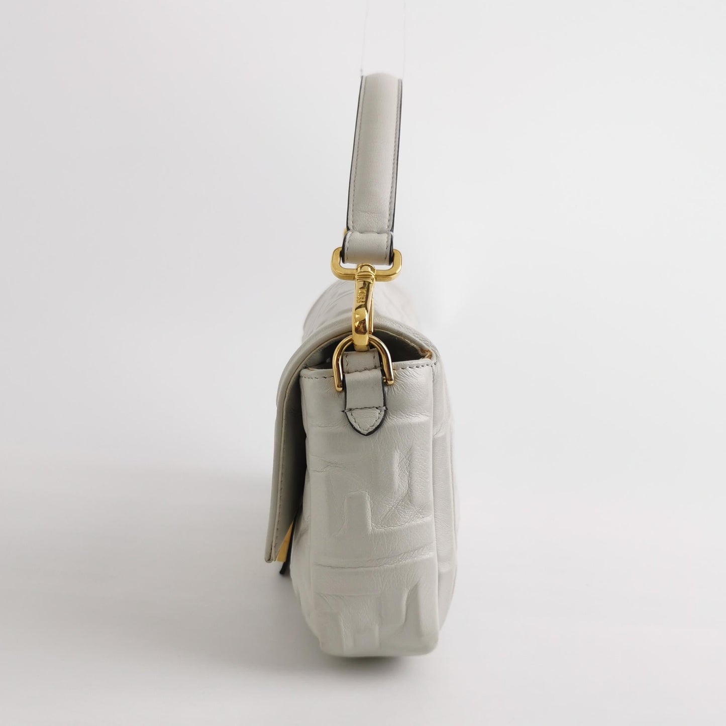 Fendi Baguette White Lambskin Leather Crossbody Bag Medium
